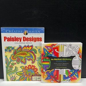Sale 5 for $20. Two new coloring books. Paisley designs and The Ancient Alchemy